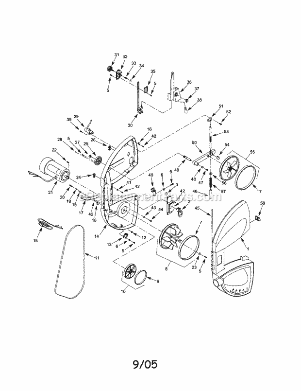 Frame Assembly Diagram and Parts List for 351214610  Craftsman Band Saw