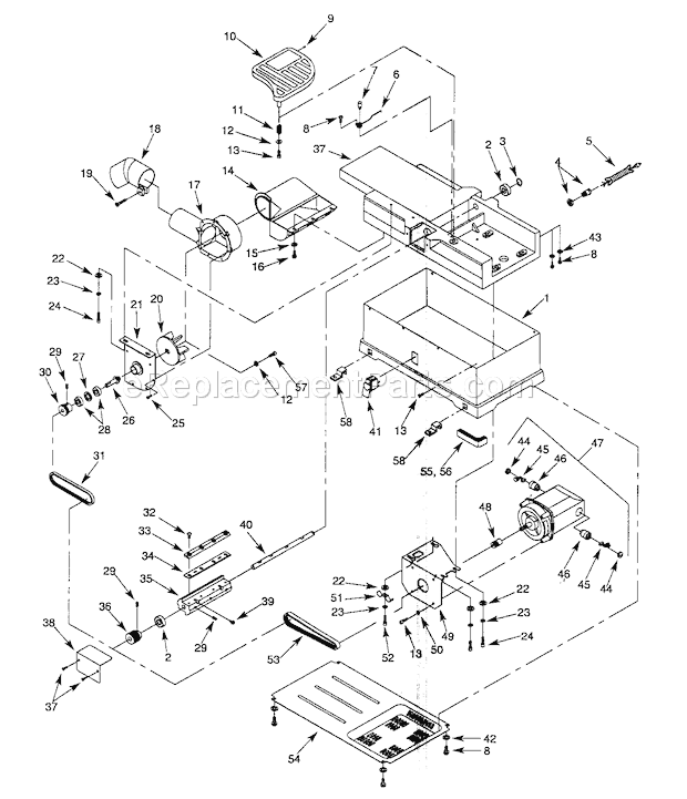 Base Assy Diagram and Parts List for 351217881  Craftsman Planer Jointer