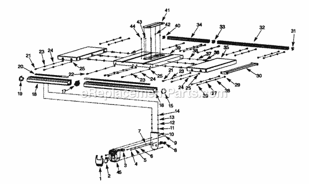 Rails Assy Diagram and Parts List for 351218330  Craftsman Table Saw
