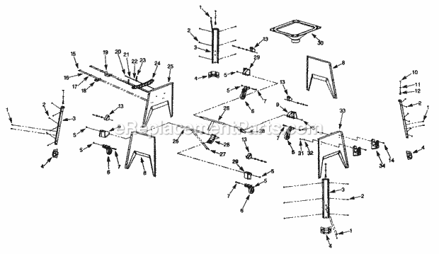 Base Assy Diagram and Parts List for 351218330  Craftsman Table Saw