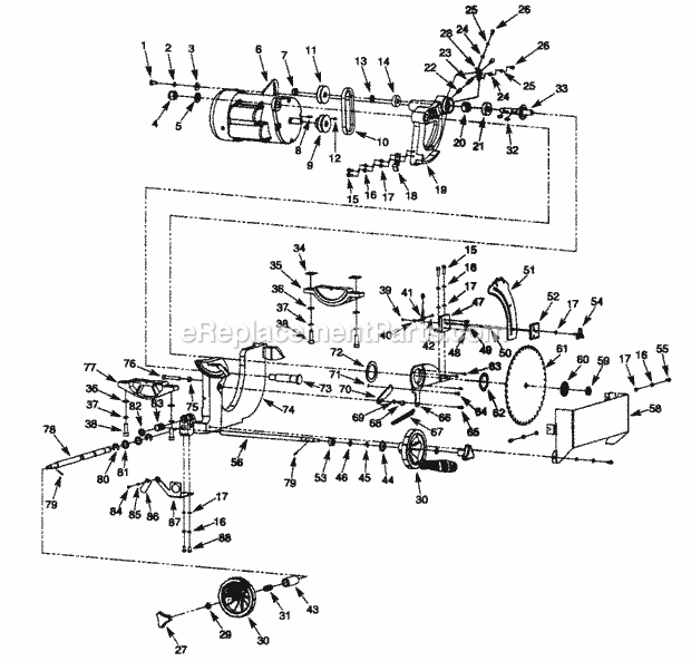 Blade Drive Diagram and Parts List for 351218330  Craftsman Table Saw