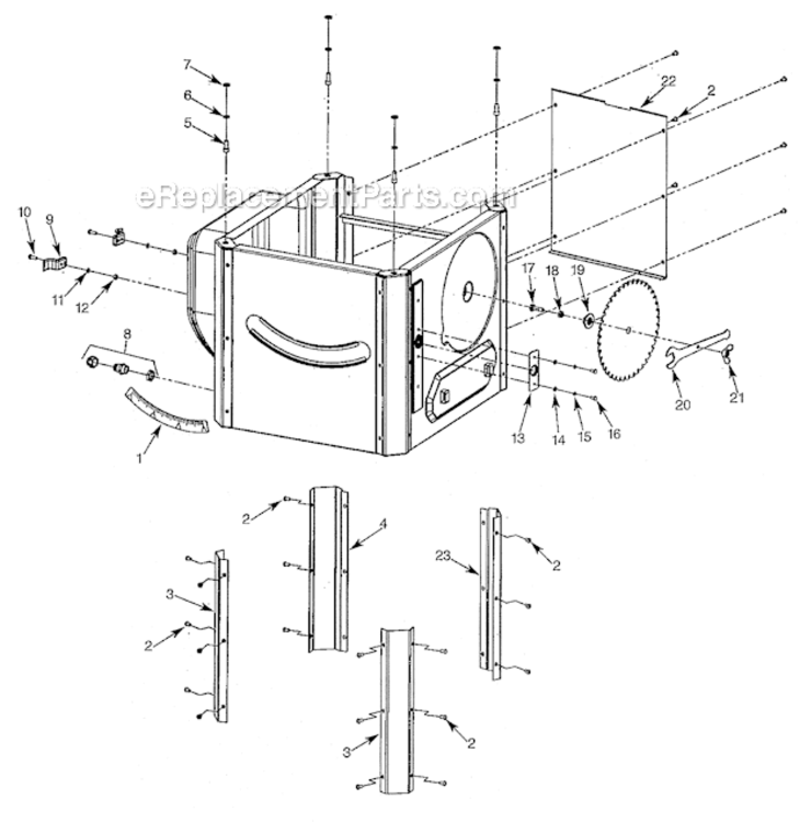 Cabinet Diagram and Parts List for 351218331  Craftsman Table Saw