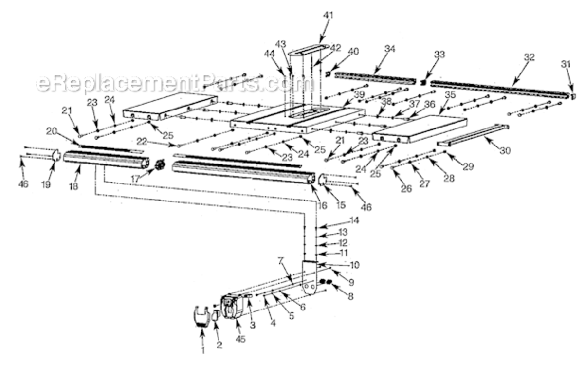 Rails Diagram and Parts List for 351218331  Craftsman Table Saw