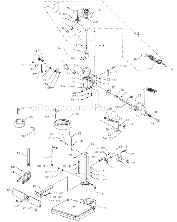 Mortiser Diagram and Parts List for 351219071  Craftsman Mortiser