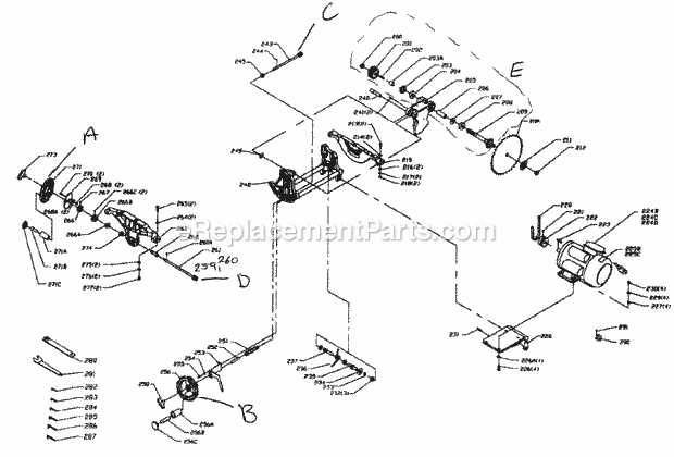 Motor Assy Diagram and Parts List for 351221140  Craftsman Table Saw