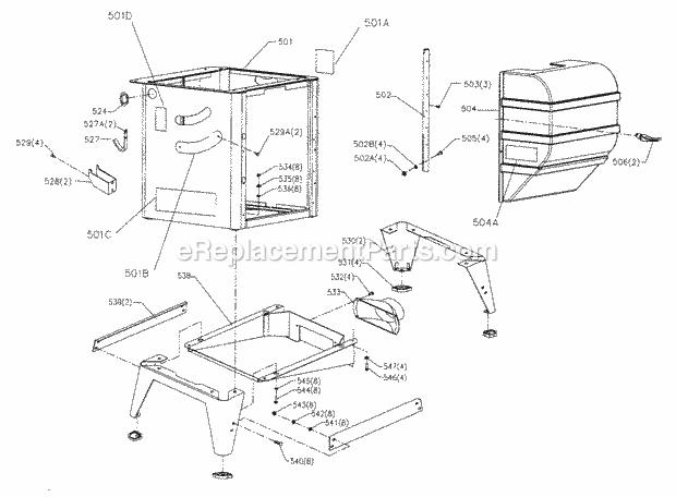 Stand Assy Diagram and Parts List for 351221140  Craftsman Table Saw