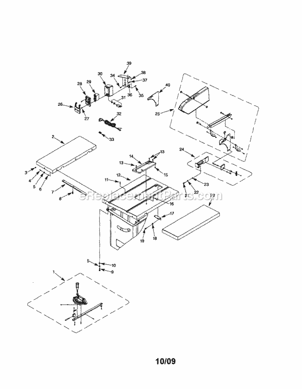 Table Diagram and Parts List for 351221160  Craftsman Table Saw