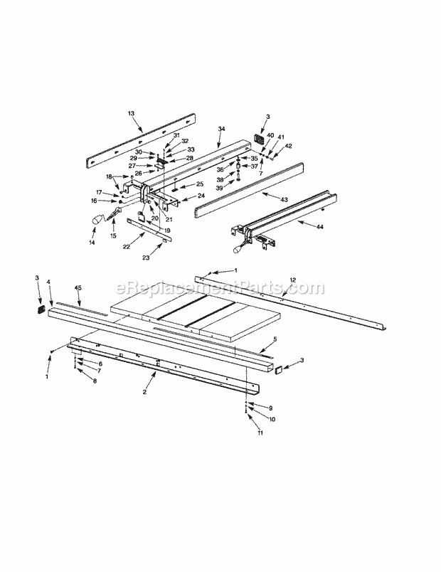 Rip Fence And Rails Diagram and Parts List for 351221160  Craftsman Table Saw