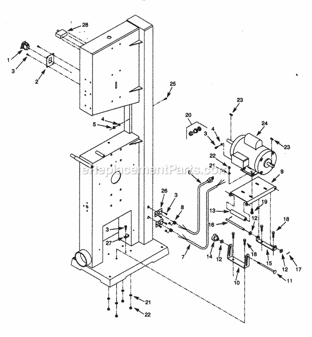 Motor Diagram and Parts List for 351224500  Craftsman Band Saw
