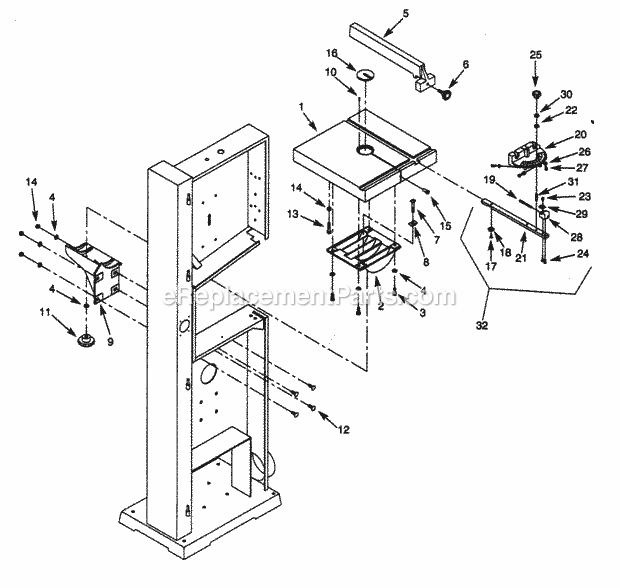 Table Diagram and Parts List for 351224500  Craftsman Band Saw