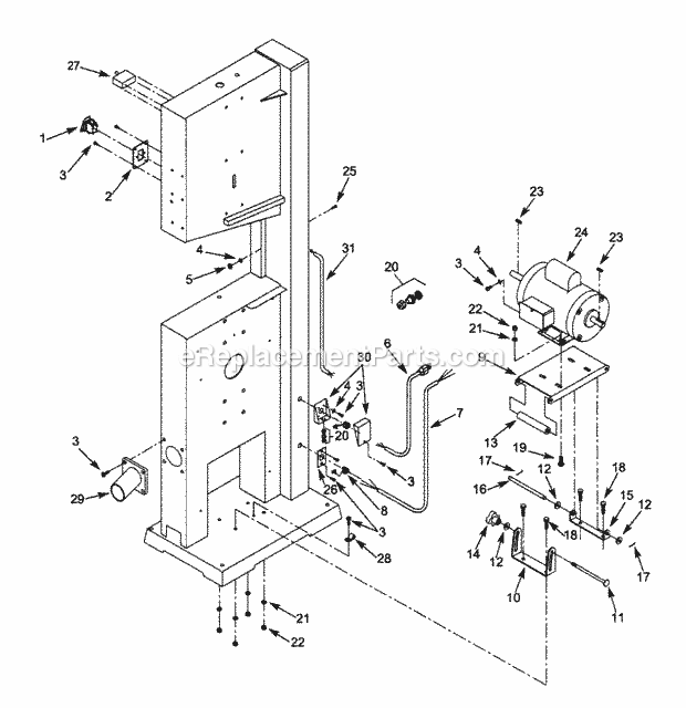Motor Assy Diagram and Parts List for 351224501  Craftsman Band Saw