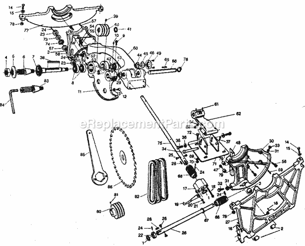 Main Mechanism Diagram and Parts List for 35122652  Craftsman Table Saw