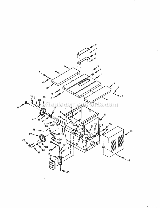 Table And Base Diagram and Parts List for 351226541  Craftsman Table Saw