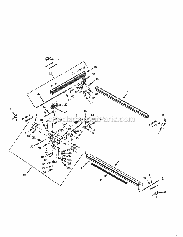 Rip Fence Diagram and Parts List for 351226541  Craftsman Table Saw