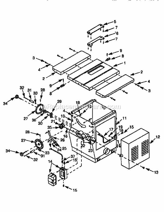 Table And Base Diagram and Parts List for 35122654  Craftsman Table Saw