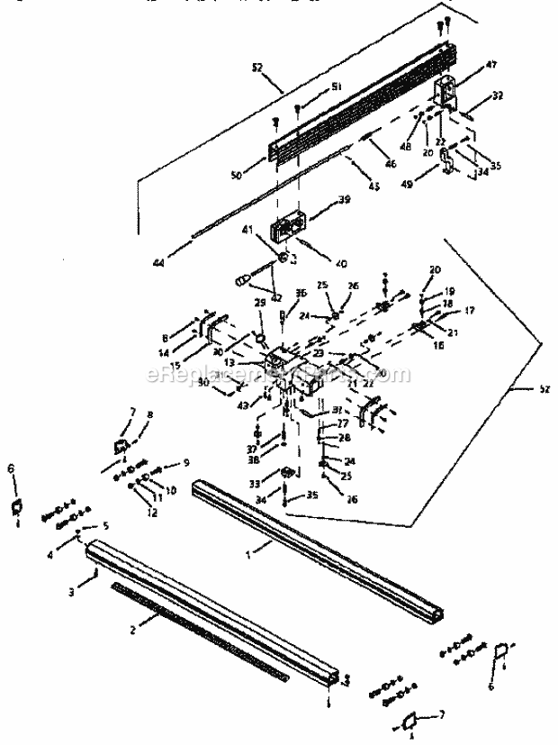 Rip Fence Diagram and Parts List for 35122654  Craftsman Table Saw