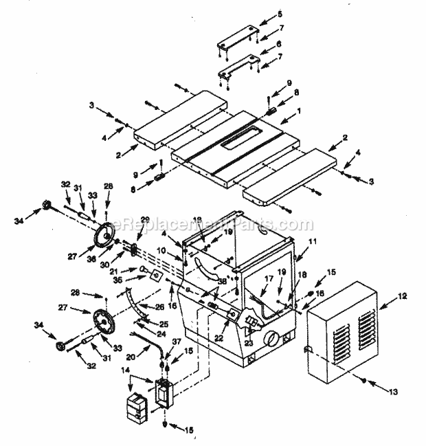 Table/Base Diagram and Parts List for 351226940  Craftsman Table Saw