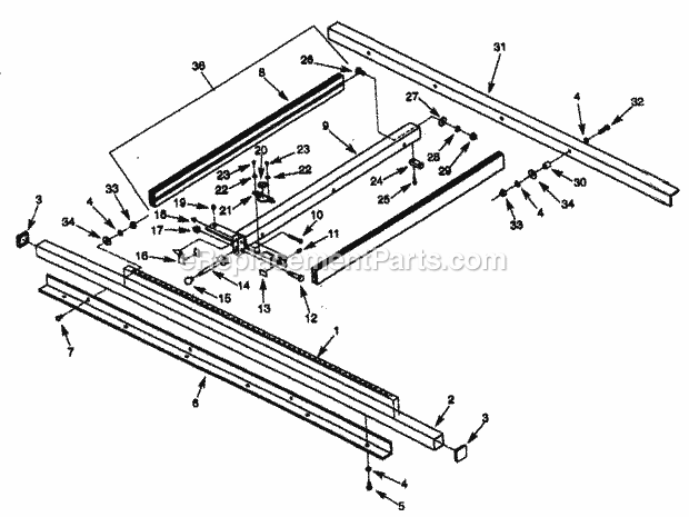Rip Fence Diagram and Parts List for 351226940  Craftsman Table Saw