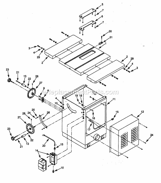 Table / Base Diagram and Parts List for 351228020  Craftsman Table Saw