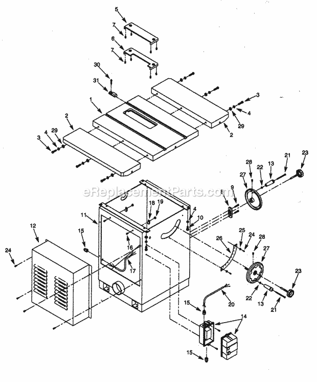 Table / Base Diagram and Parts List for 351228030  Craftsman Table Saw