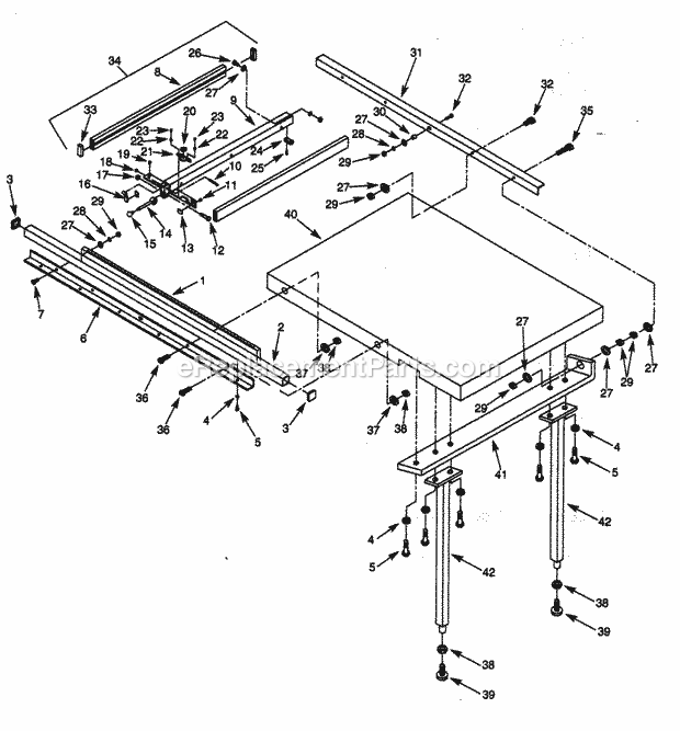 Rip Fence Diagram and Parts List for 351228030  Craftsman Table Saw