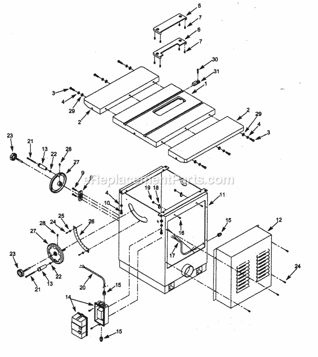 Table / Base Diagram and Parts List for 351228040  Craftsman Table Saw