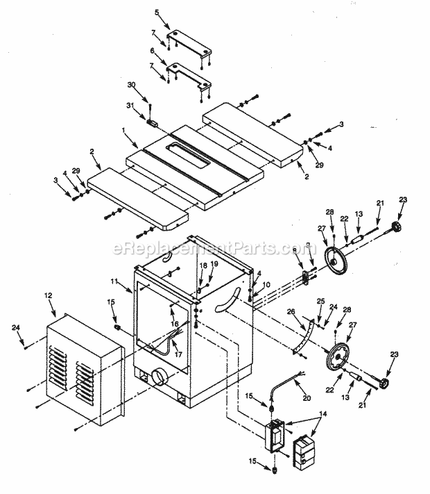 Table / Base Diagram and Parts List for 351228050  Craftsman Table Saw