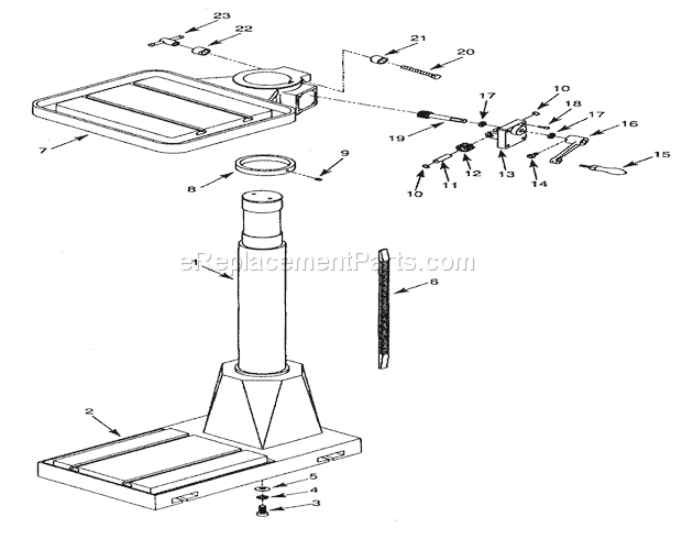 Base And Table Diagram and Parts List for 351229350  Craftsman Drill Press