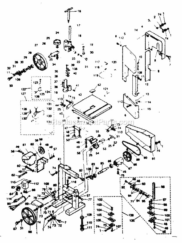 Unit Parts Diagram and Parts List for 351243910  Craftsman Band Saw