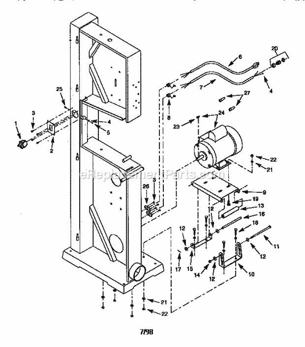 Motor Mount Assembly Diagram and Parts List for 351243931  Craftsman Band Saw