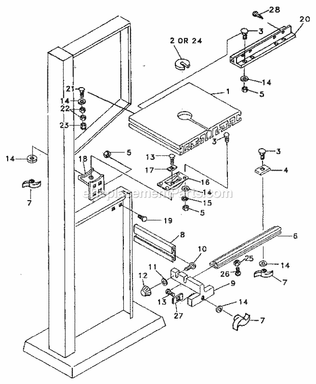 Table Diagram and Parts List for 351243941  Craftsman Band Saw