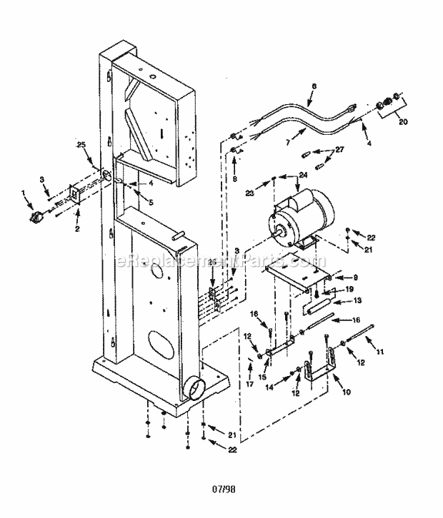 Motor Diagram and Parts List for 351243961  Craftsman Band Saw