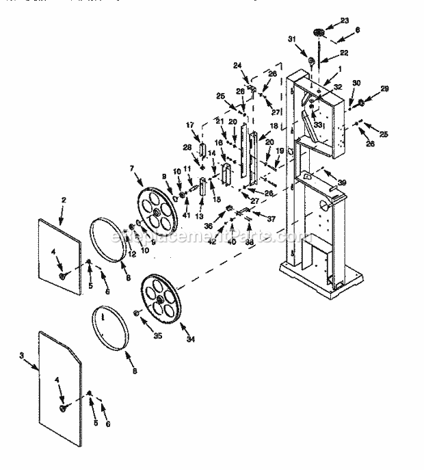 Front Diagram and Parts List for 351243971  Craftsman Band Saw
