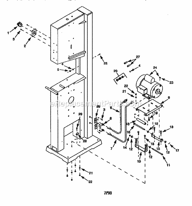 Motor Diagram and Parts List for 351243981  Craftsman Band Saw