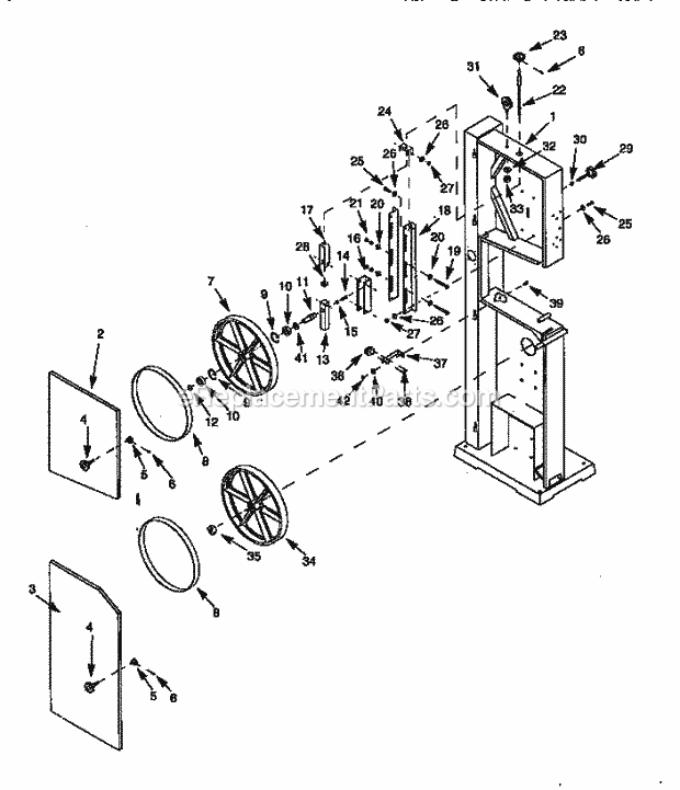 Front Diagram and Parts List for 351243981  Craftsman Band Saw