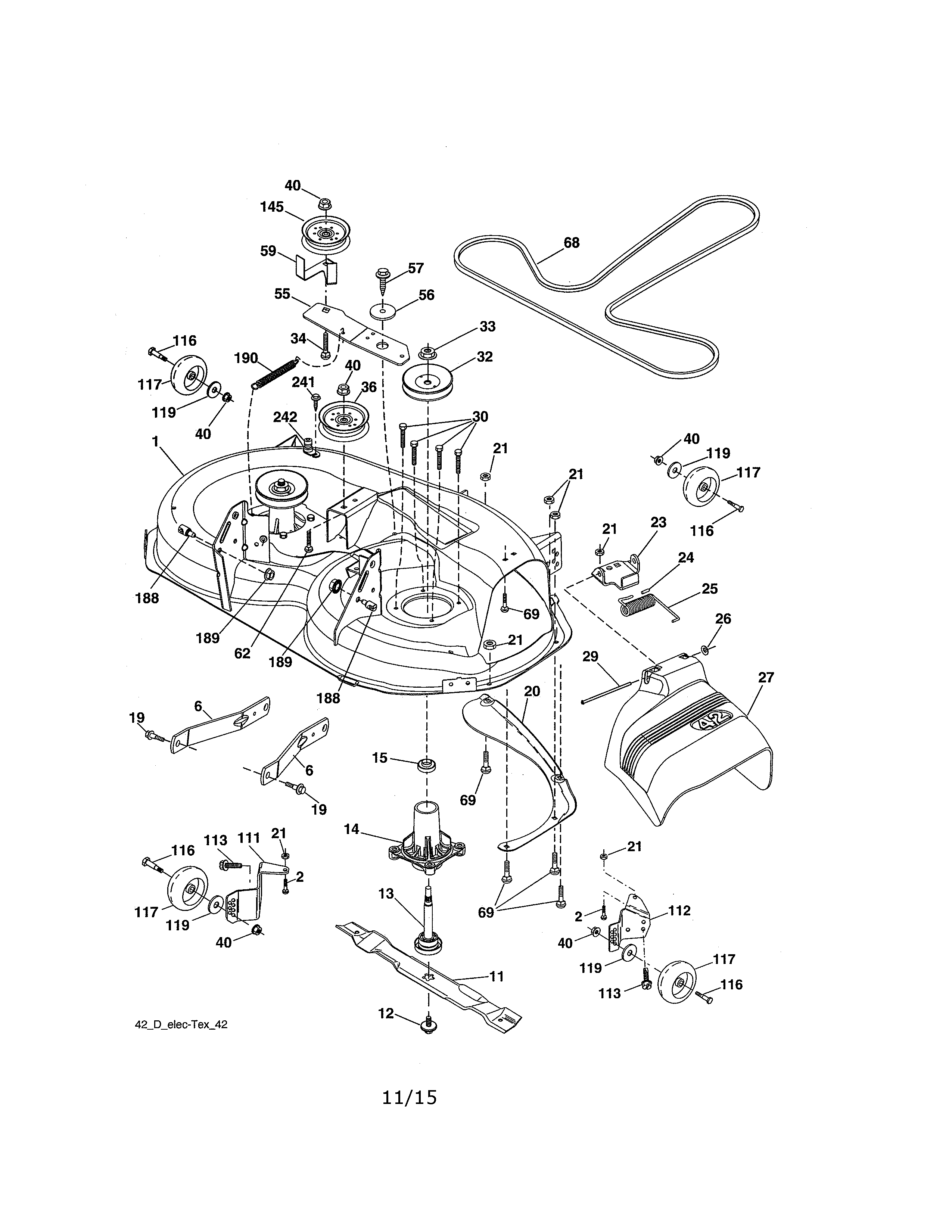 Mower Deck Diagram and Parts List for 917986361  Craftsman Lawn Tractor