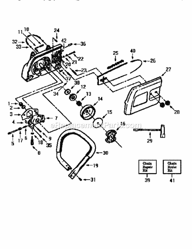 Handlebar Diagram and Parts List for 35498  Craftsman Chainsaw