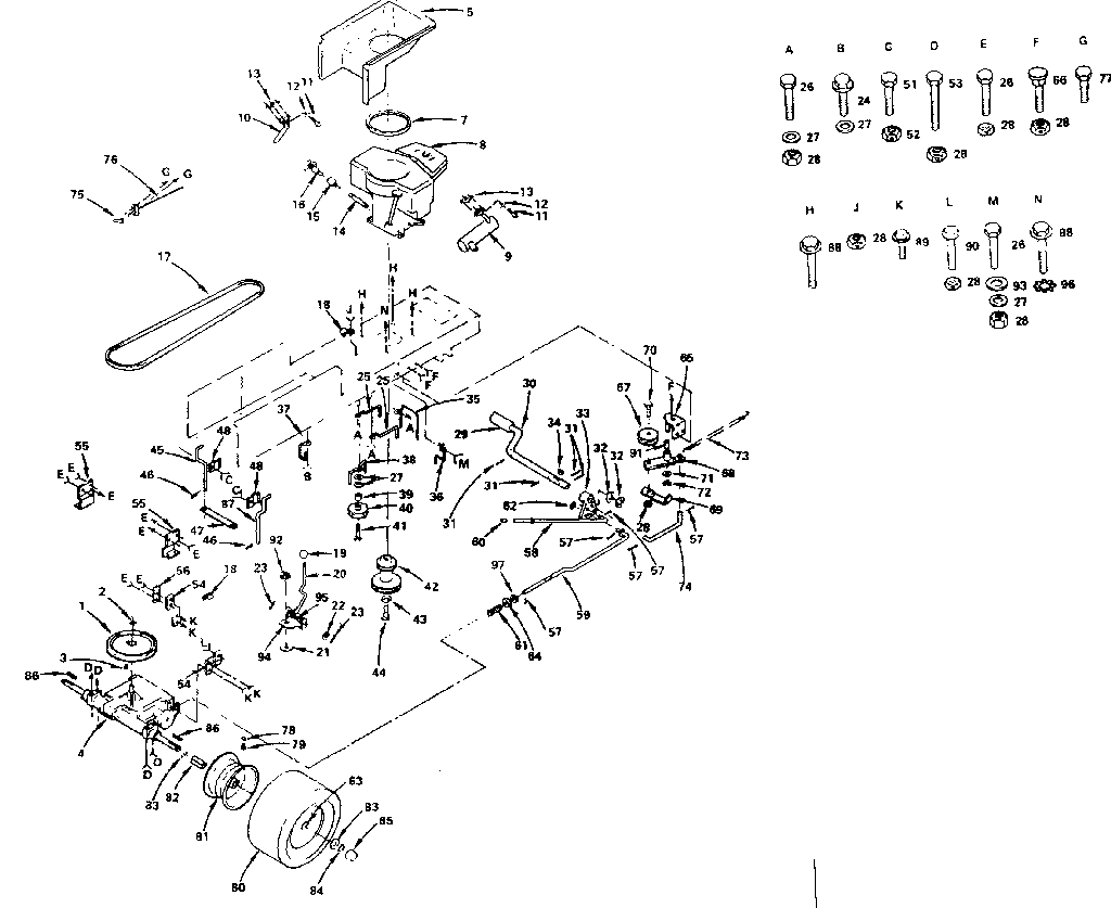 Drive Diagram and Parts List for 917255831(1987)  Craftsman Lawn Tractor
