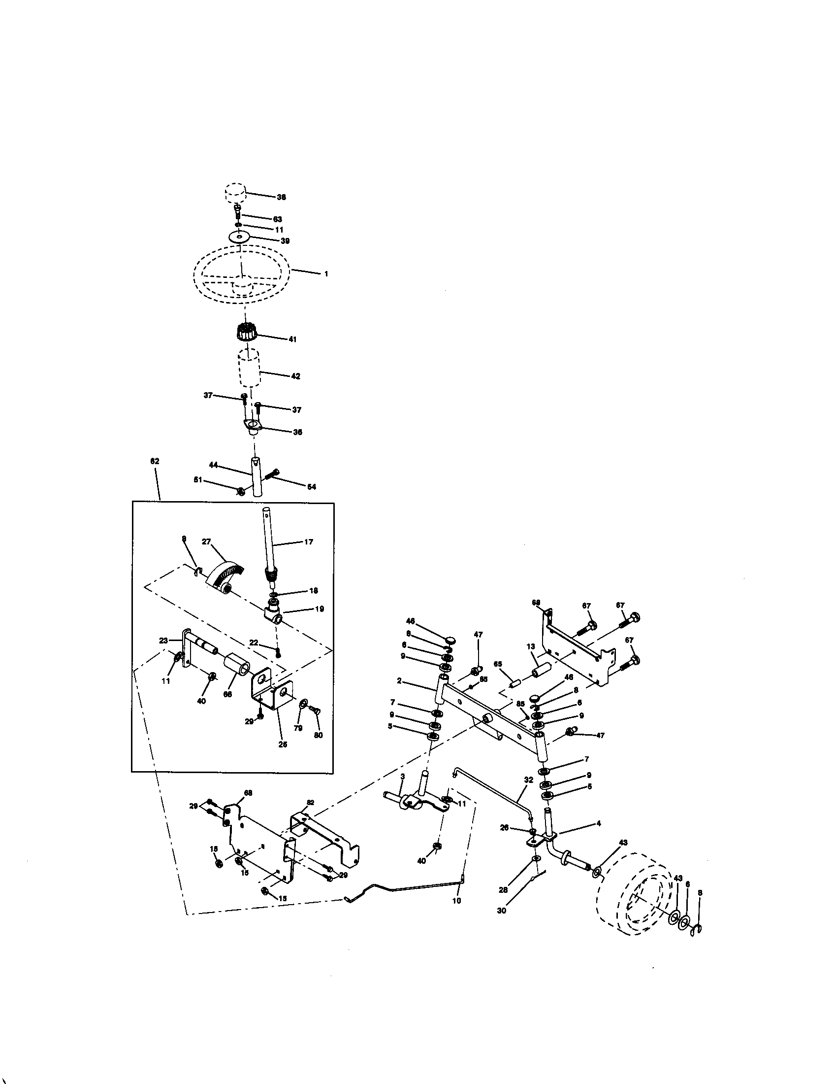 Steering Diagram and Parts List for 917270535  Craftsman Lawn Tractor