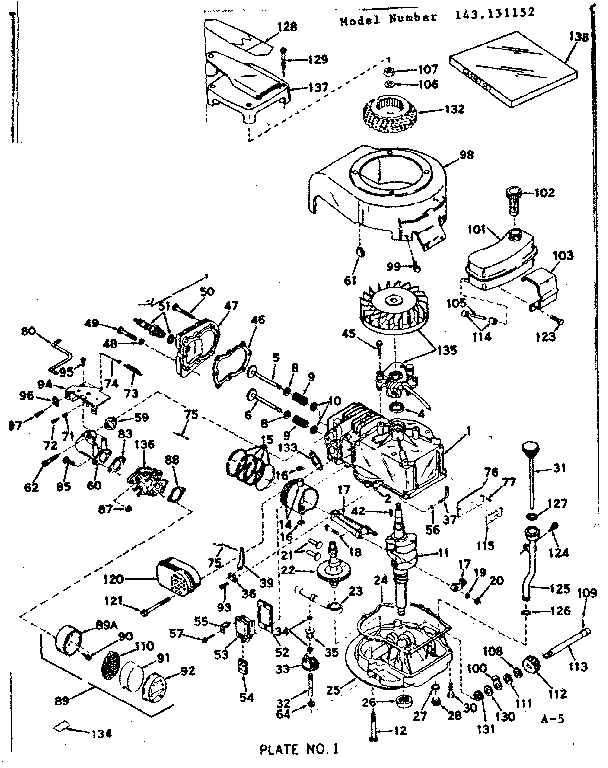 Basic Engine Diagram and Parts List for 143151152  Craftsman Engine