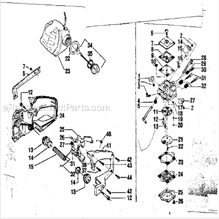 Carburetor Assembly Diagram and Parts List for 358354831  Craftsman Chainsaw