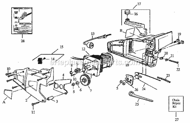 Replacement Parts Diagram and Parts List for 35834110  Craftsman Chainsaw