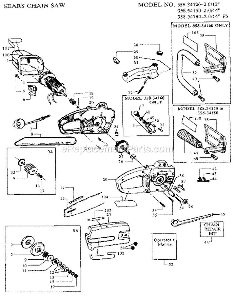 Page A Diagram and Parts List for 35834120  Craftsman Chainsaw