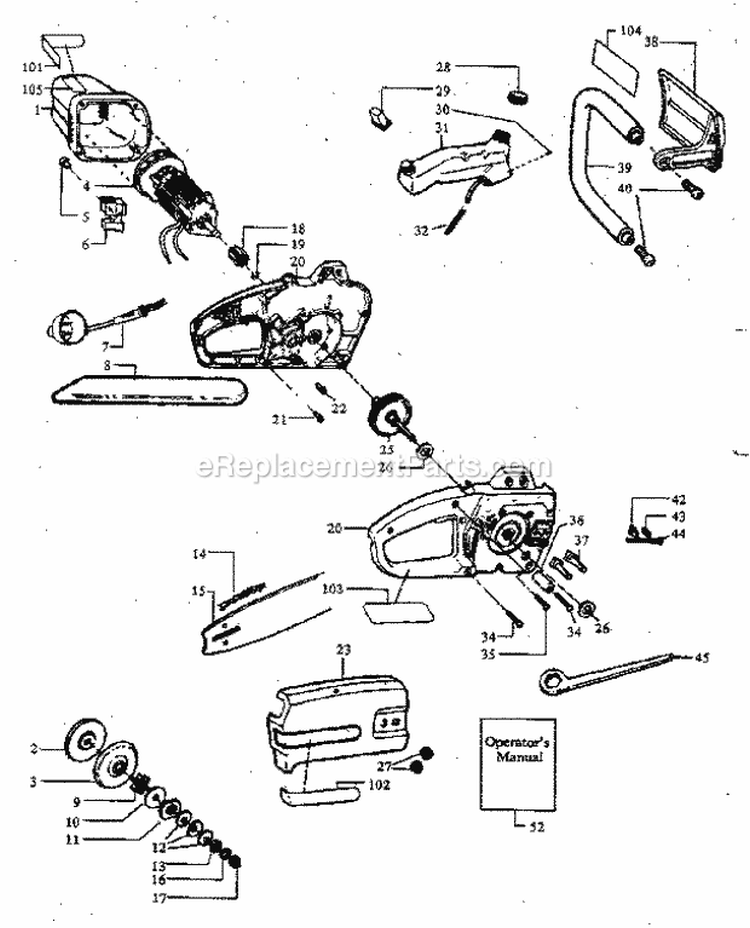 Replacement Parts Diagram and Parts List for 35834140  Craftsman Chainsaw