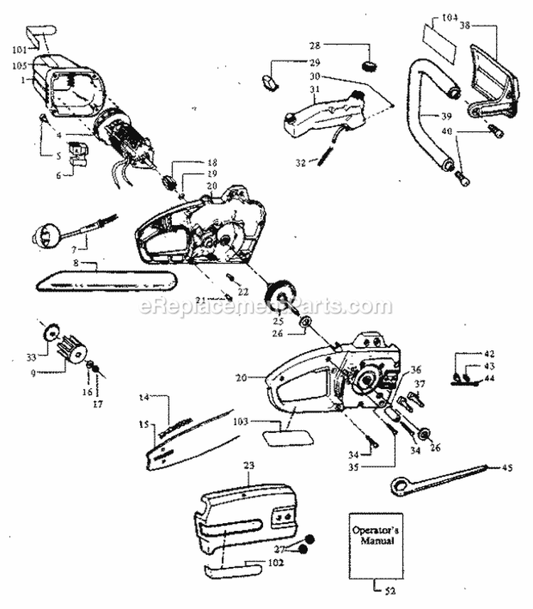 Replacement Parts Diagram and Parts List for 35834141  Craftsman Chainsaw