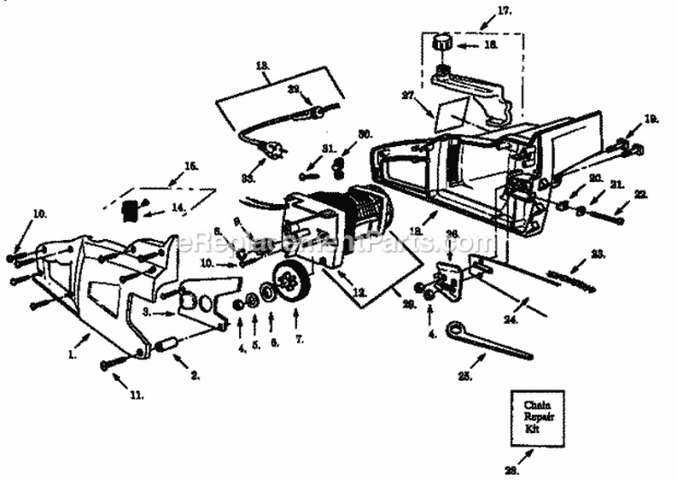 Replacement Parts Diagram and Parts List for 35834180X  Craftsman Chainsaw