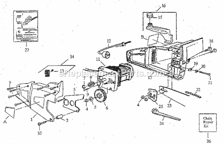 Replacement Parts Diagram and Parts List for 35834180  Craftsman Chainsaw