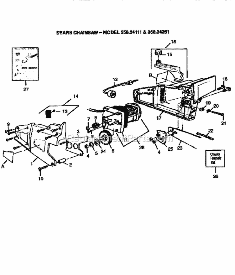 Replacement Parts Diagram and Parts List for 35834251  Craftsman Chainsaw