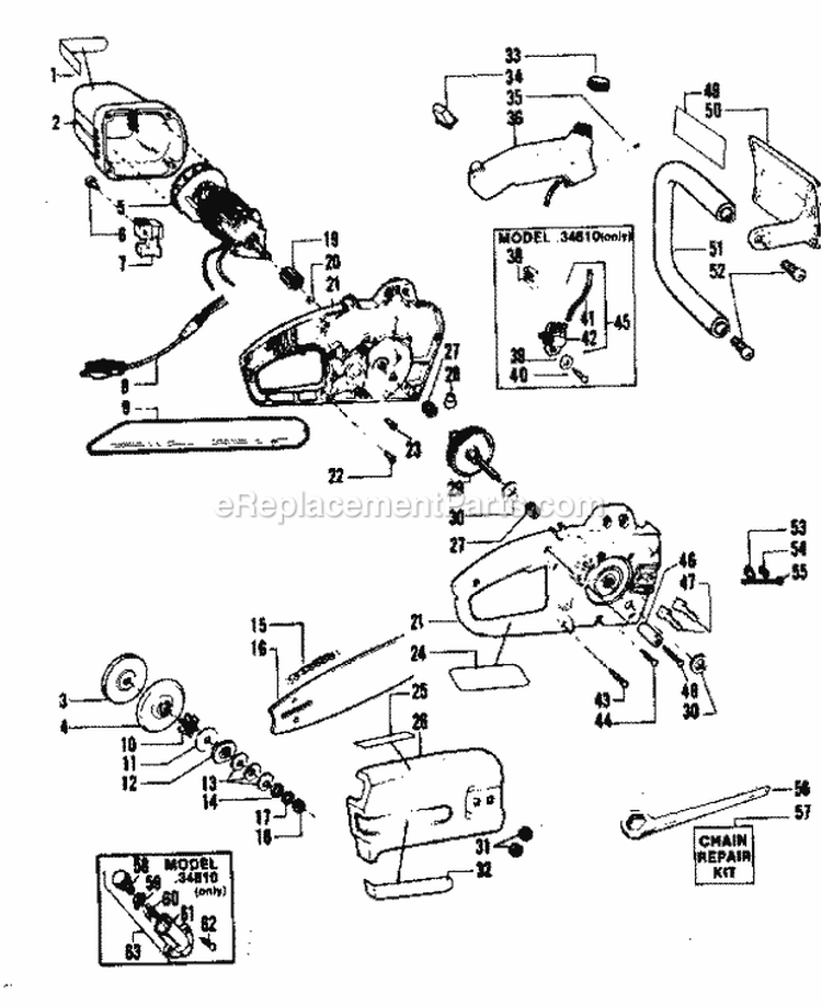 Replacement Parts Diagram and Parts List for 35834810  Craftsman Chainsaw