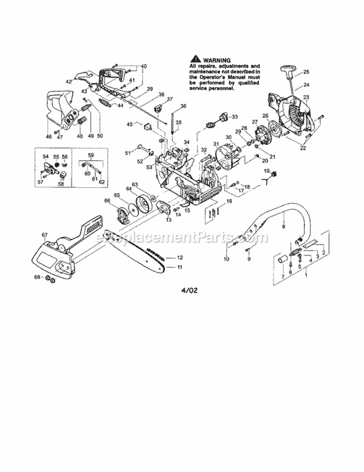Chain / Bar / Handle / Flywheel Diagram and Parts List for 358348210  Craftsman Chainsaw